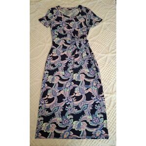 Talbot's Women's Size Small Side Tie Midi Cotton Shift Dress Short Sleeve Floral